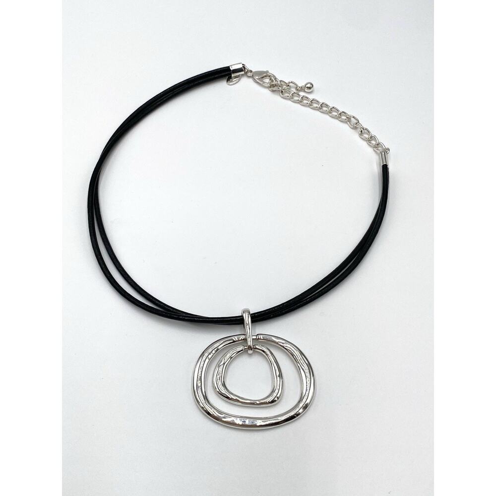 Chico’s Silver Tone Rings Pendant Necklace 16”+4”